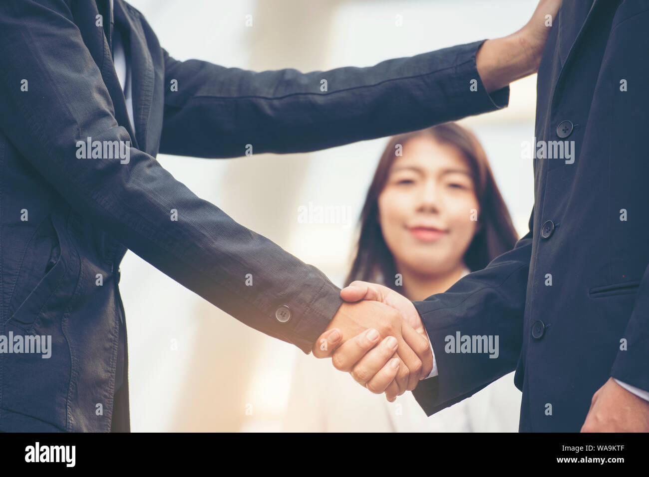 Teamwork Shake Hands together Partnership Concept. Trust business complete deal. Stock Photo
