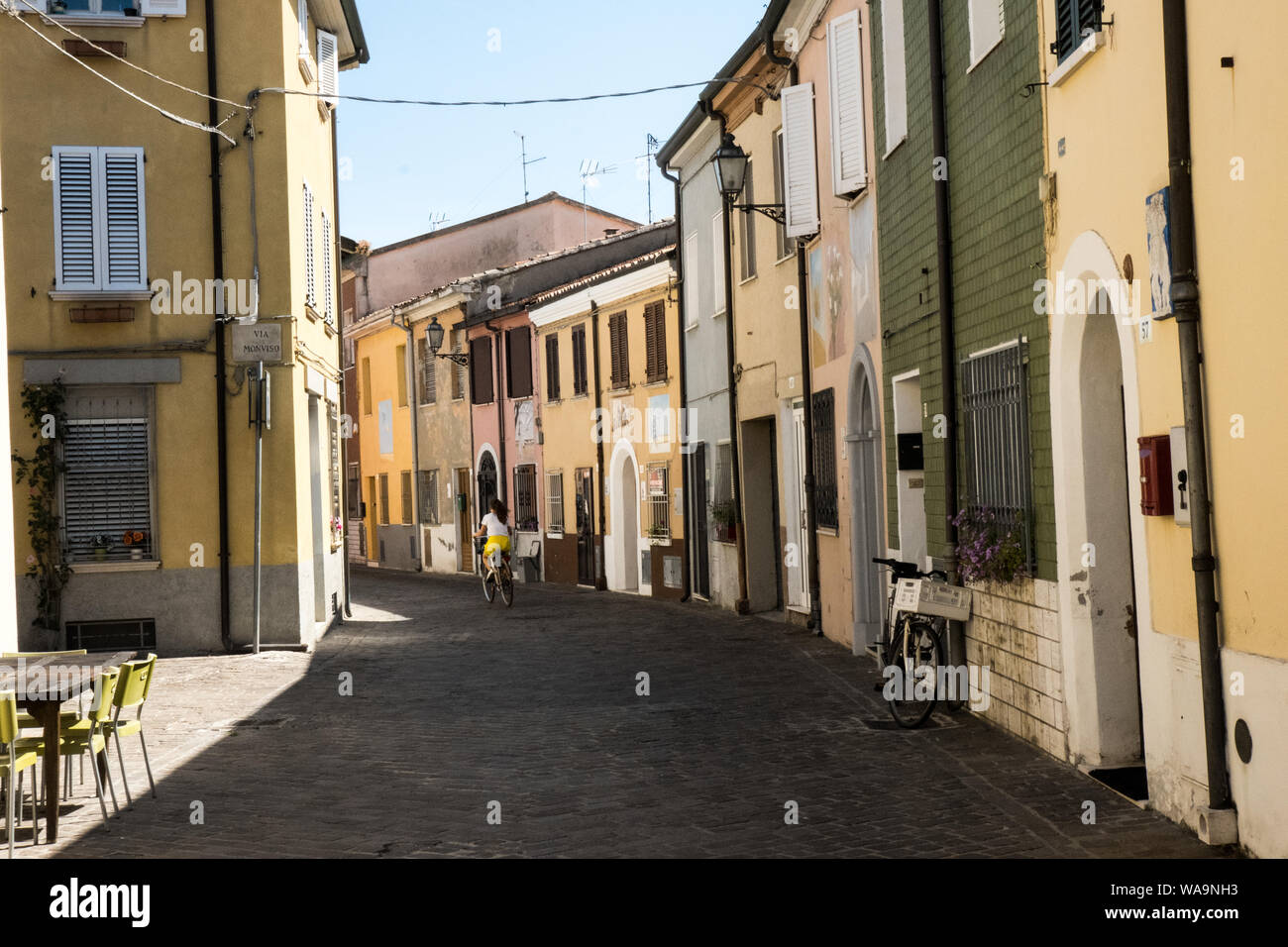 San Giuliano a Mare district in Rimini, famous for his Fellini inspired graffiti Stock Photo