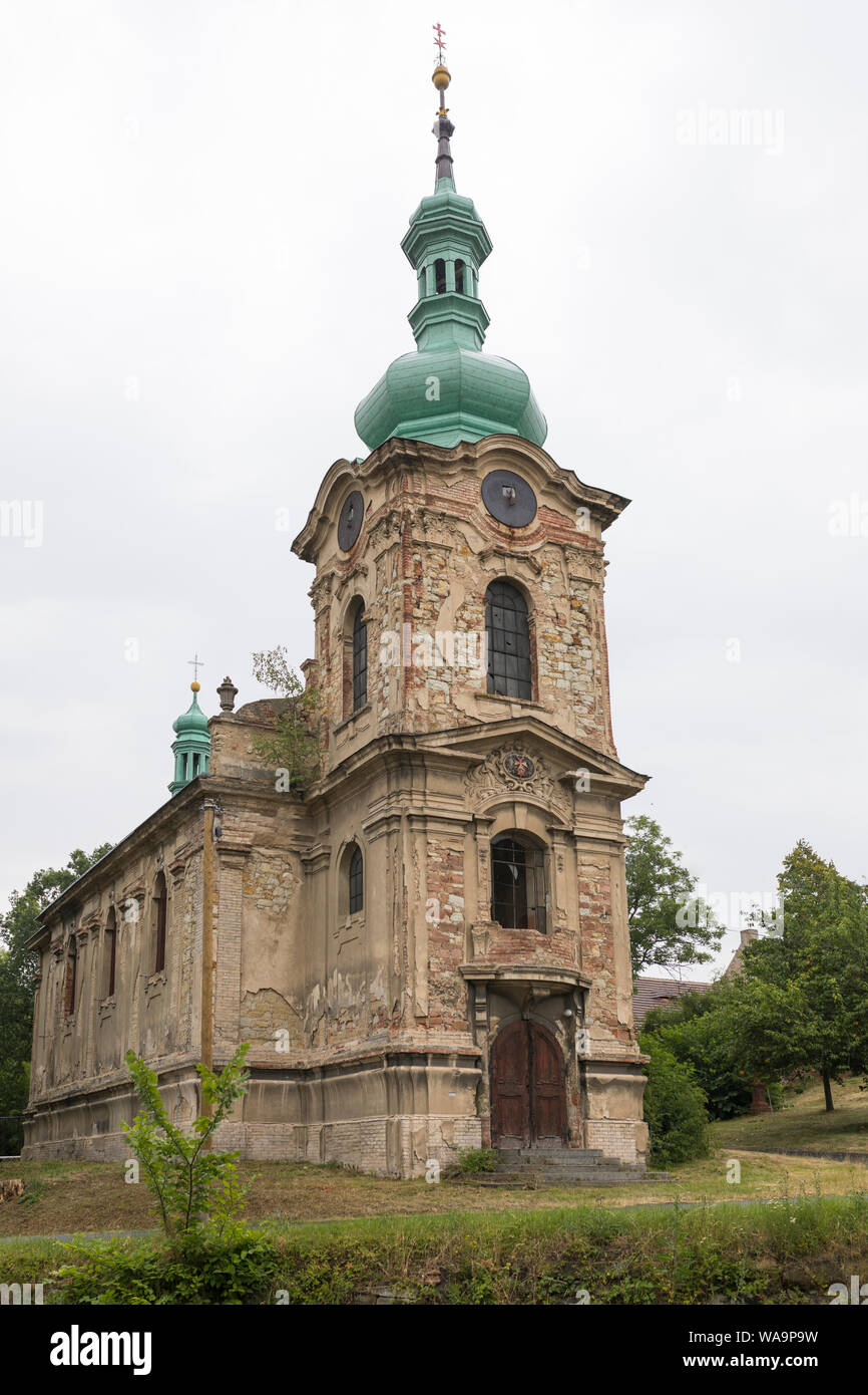 Derelict decaying Roman Catholic church in the Czech Republic Stock Photo