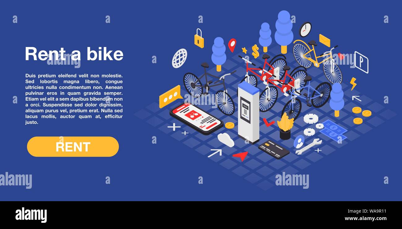 City Rent Bike Concept Banner Isometric Style Stock Vector Art