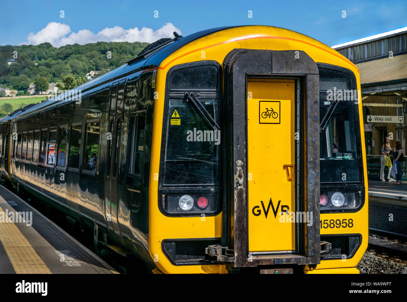 Bath Spa Station, Bath, Somerset, England  as a train departs Stock Photo