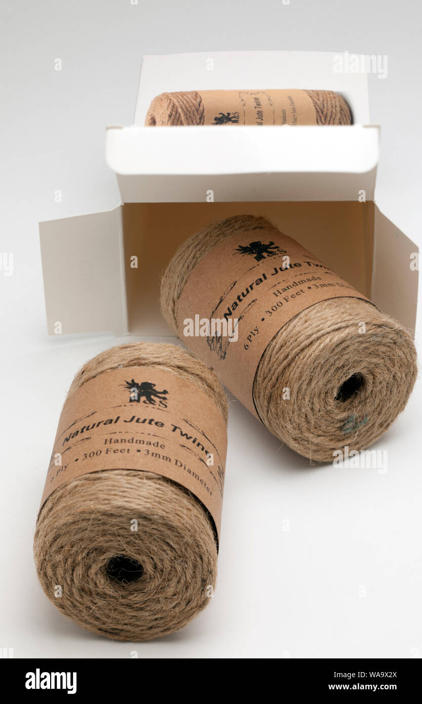 Natural Jute Twine Roll Top View On White Wood Background Diy Wrap