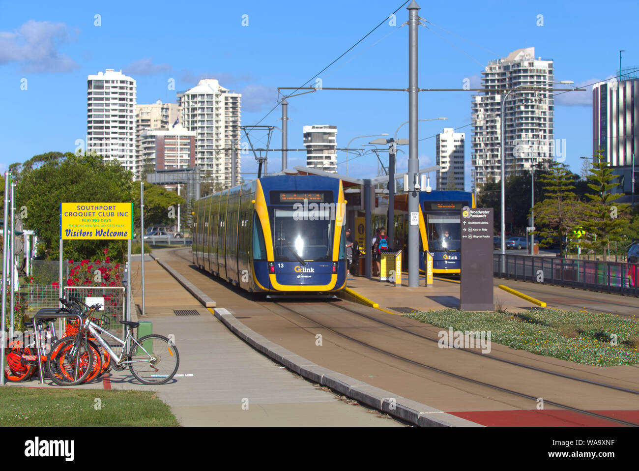 Q Link Tram Light Rail passing through Southport Queensland Australia