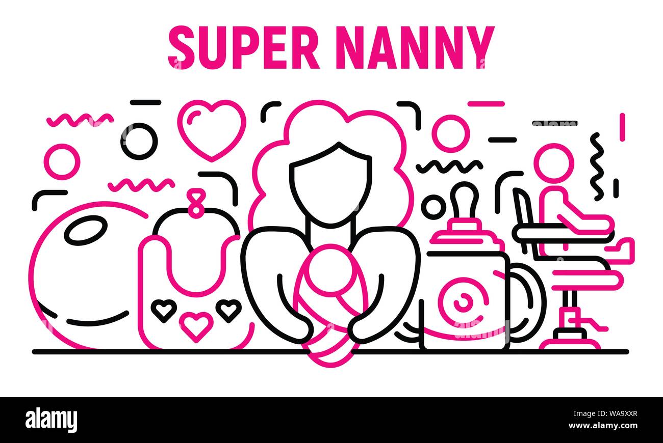 Super nanny banner, outline style Stock Vector