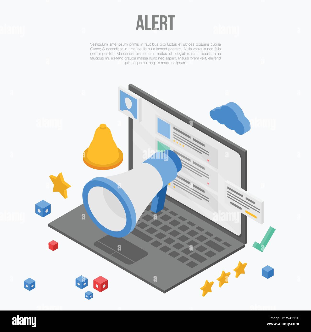 Laptop alert notification concept banner, isometric style Stock Vector