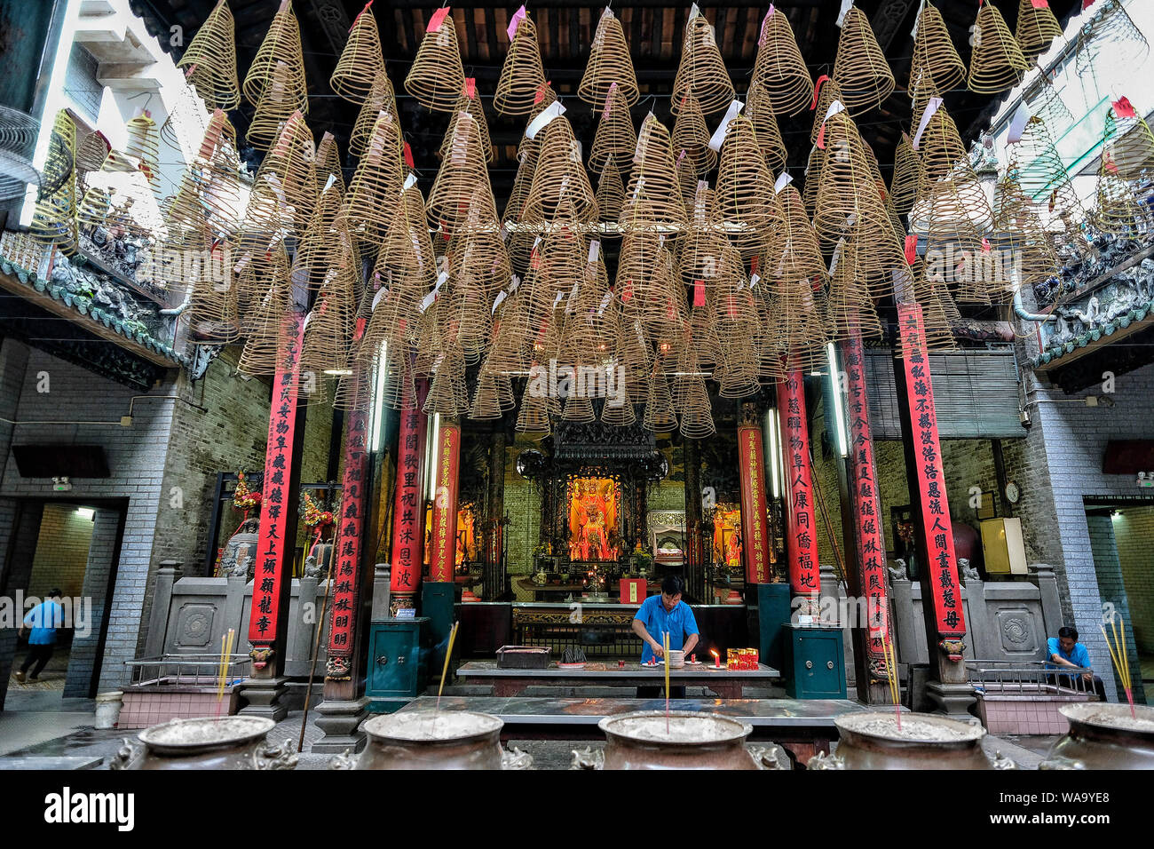 Ho Chi Minh City, Vietnam - August 8: Interior of Thien Hau Pagoda. Thien Hau Pagoda is one of the highlights of Cholon on August 8, 2018 in Vietnam. Stock Photo