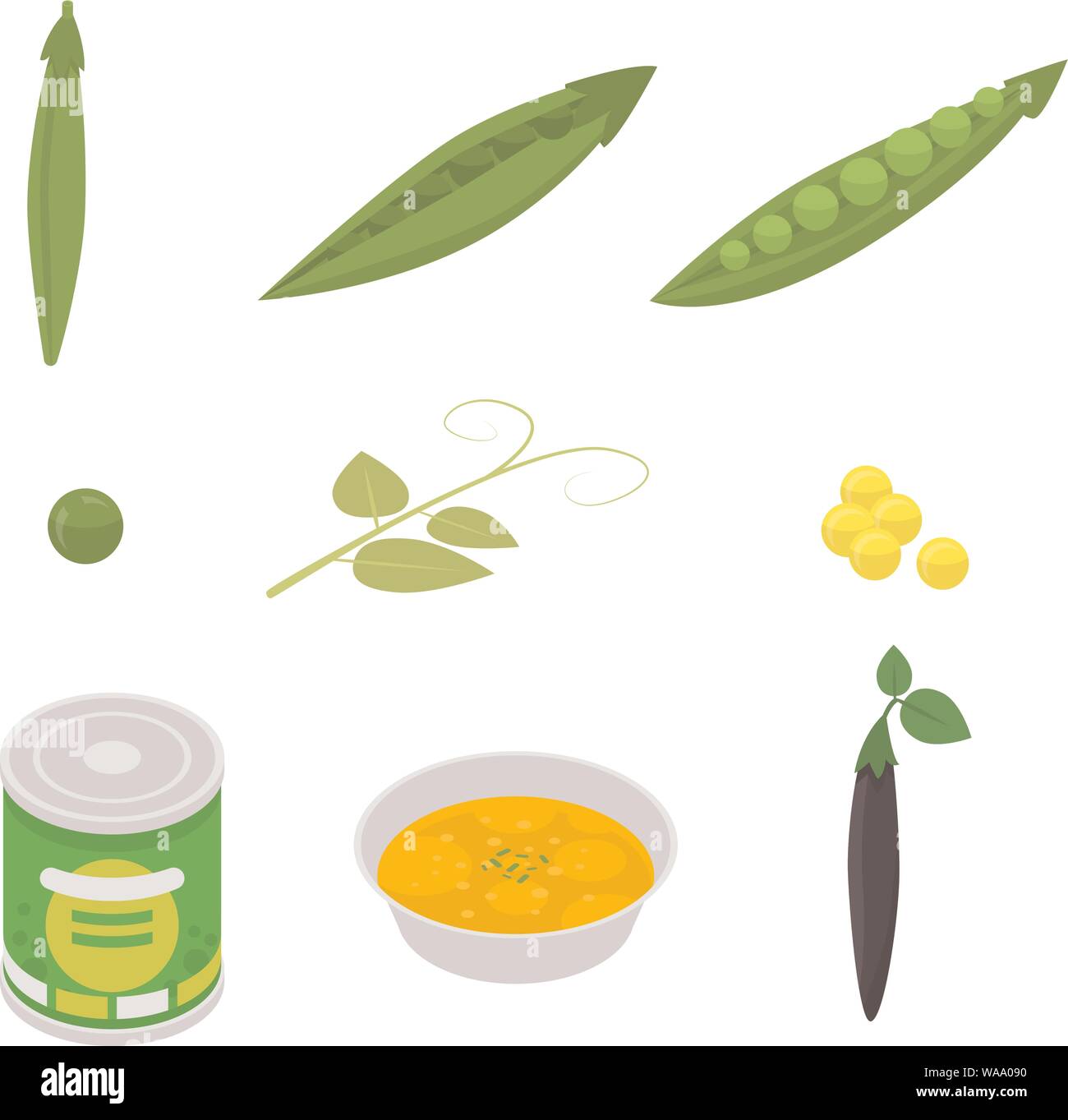 Peas icons set, isometric style Stock Vector