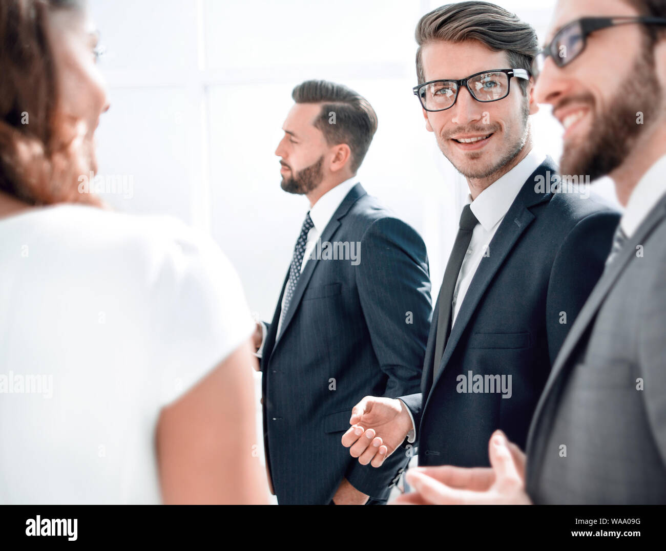 close up.business team standing in the lobby of the office Stock Photo ...