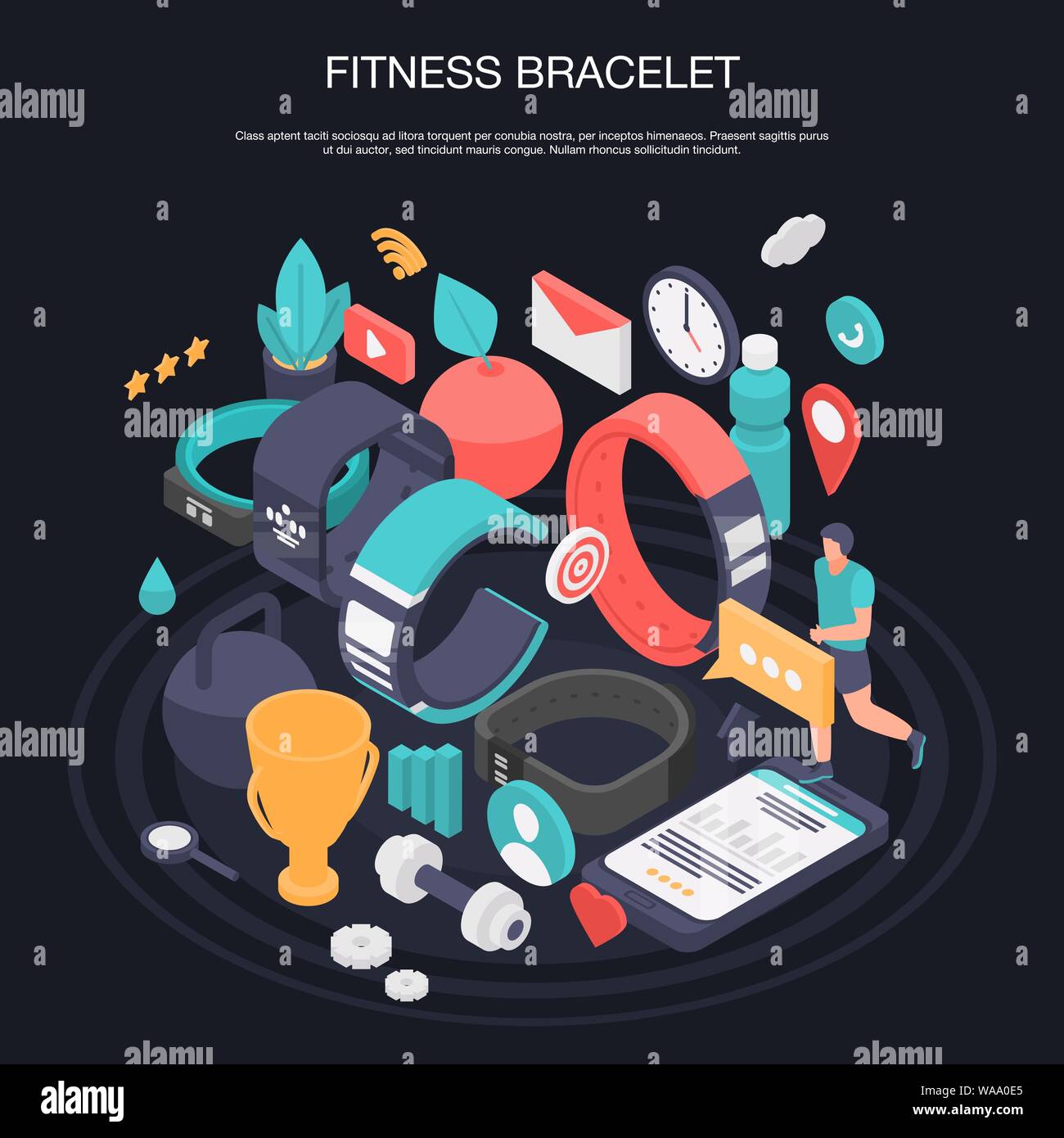 Smart fitness bracelet concept banner, isometric style Stock Vector