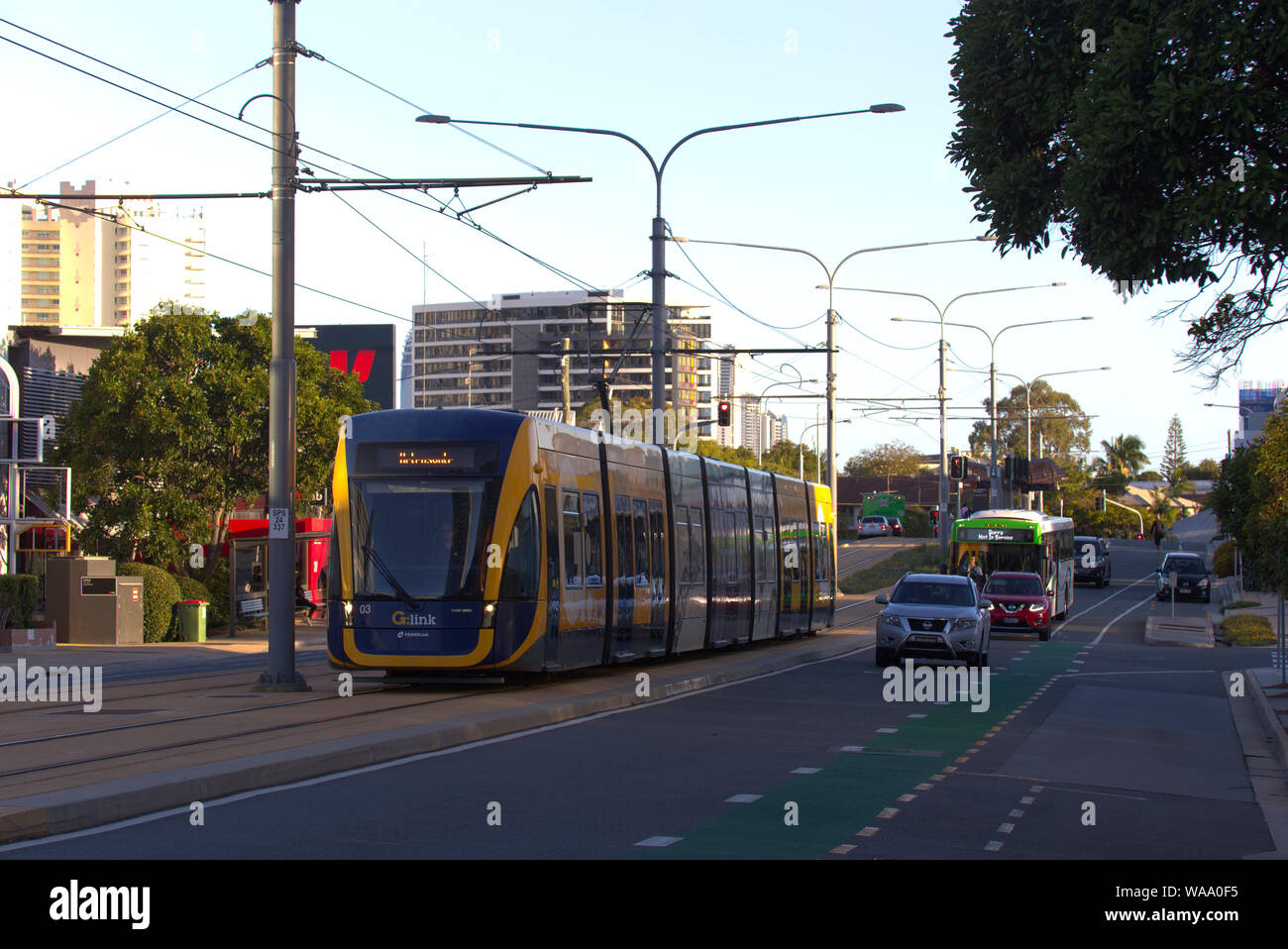 Q Link Tram Light Rail passing through Southport Queensland Australia