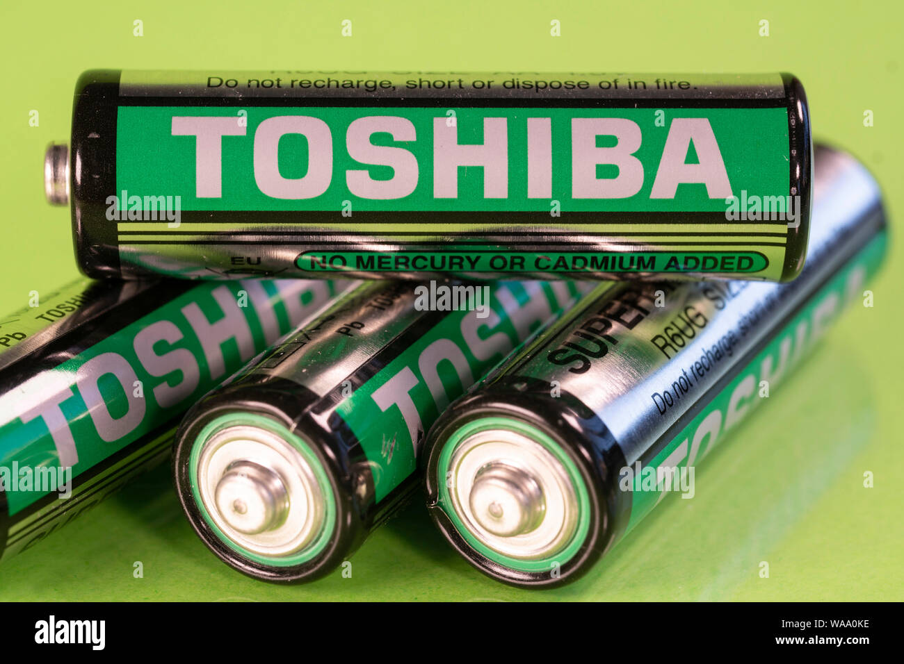 Sofia, Bulgaria - 11 August 2019: Multiple used Toshiba AA alkaline  batteries are seen arranged in a pile Stock Photo - Alamy