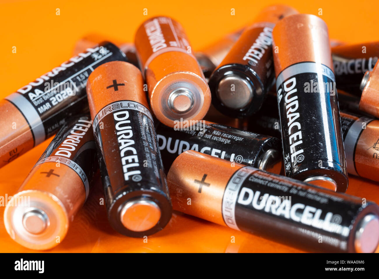Sofia, Bulgaria - 11 August 2019: Multiple used Duracell AA alkaline  batteries are seen arranged in a pile Stock Photo - Alamy