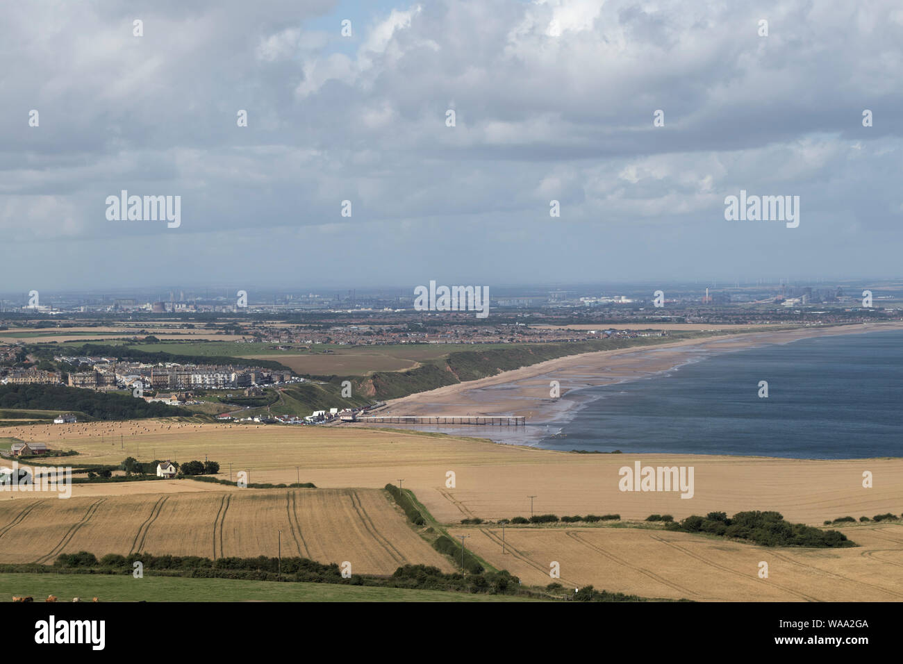The View from the summit of Warsett Hill Towards Saltburn and its Pier, Saltburn-by-the-Sea, Cleveland, UK Stock Photo