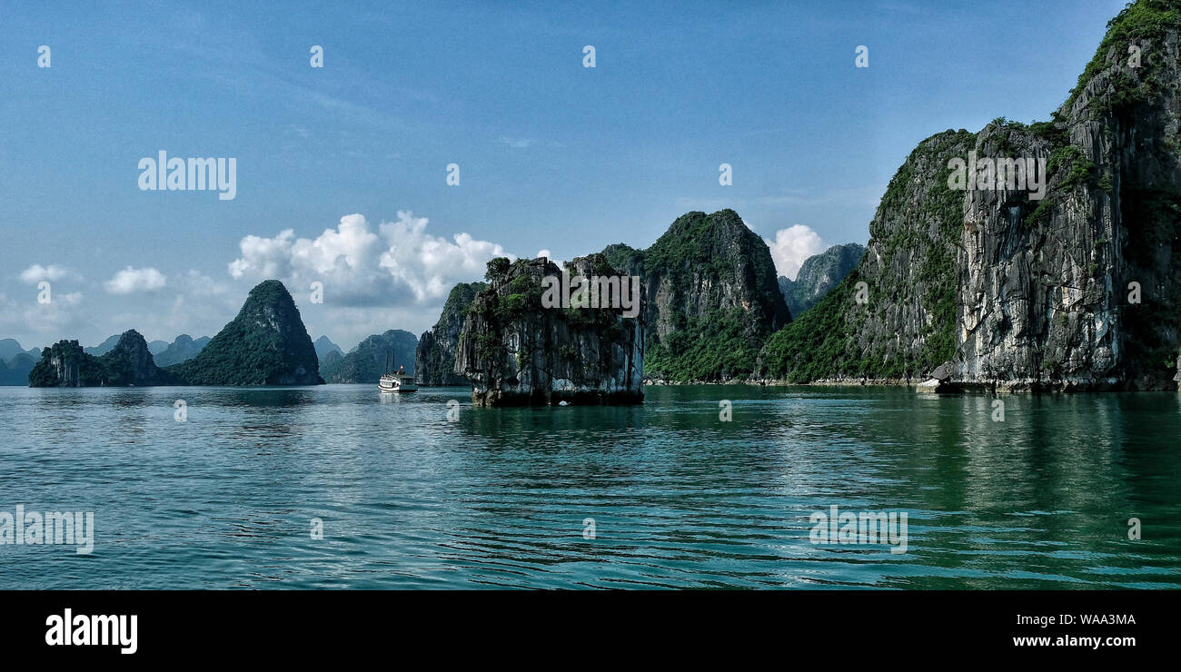 Karst landscape by Halong Bay in Vietnam. Stock Photo