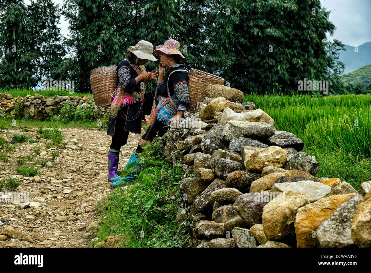 Sa Pa, Vietnam - August 23: Unidentified women from the Black Hmong Ethnic Minority  on August 23, 2018 in Sa Pa, Vietnam. Stock Photo