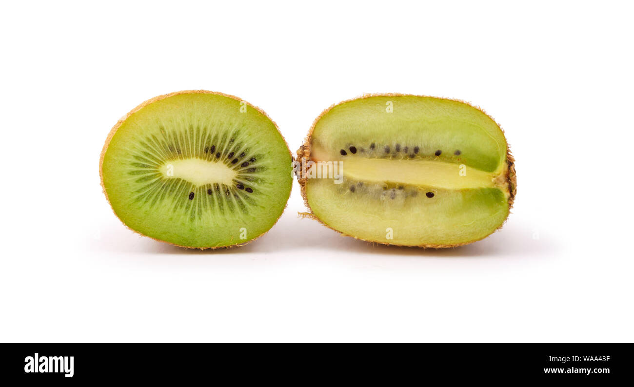 two cut kiwi fruit close up on white background Stock Photo - Alamy