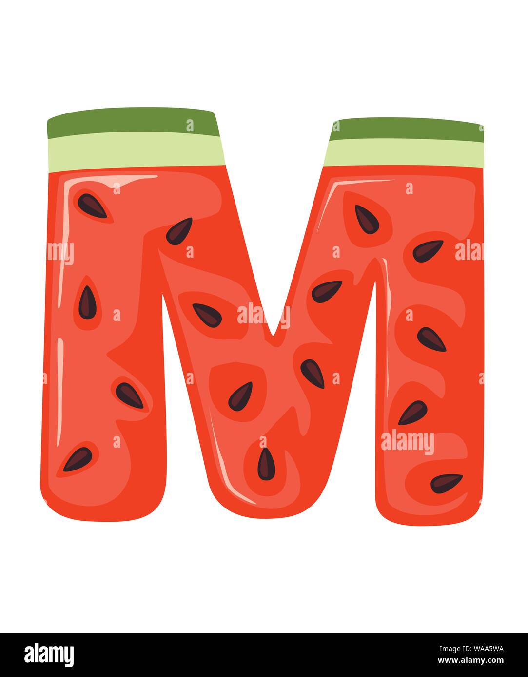 Fruit letter M watermelon style cartoon fruit design flat vector