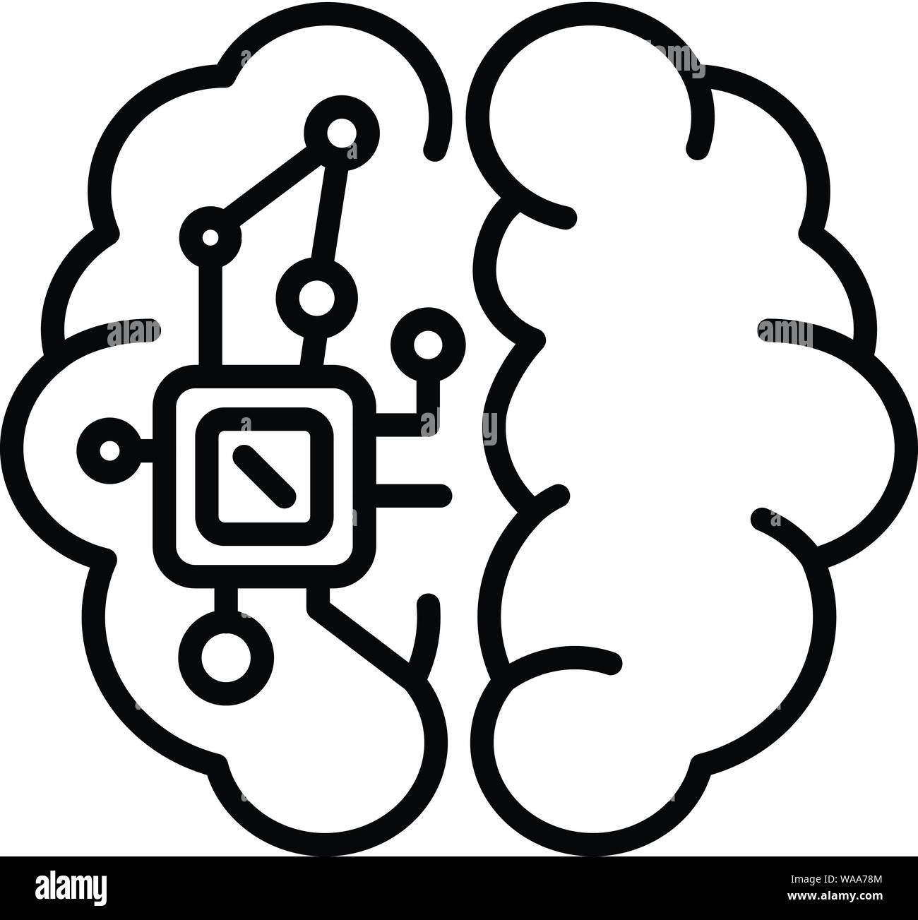 Electronic chip in the brain icon, outline style Stock Vector