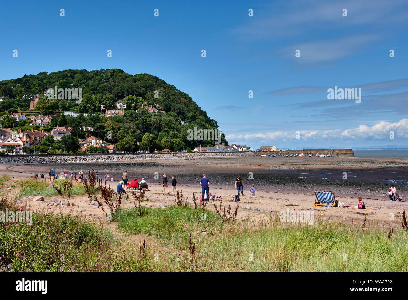 Minehead beach, and harbour, below North Hill, Exmoor National Park, somerset, England Stock Photo