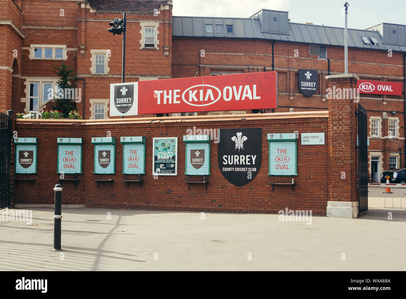 London / UK - July 16, 2019: The Oval, international cricket ground in Kennington in south London. It has been the home ground of Surrey County Cricke Stock Photo