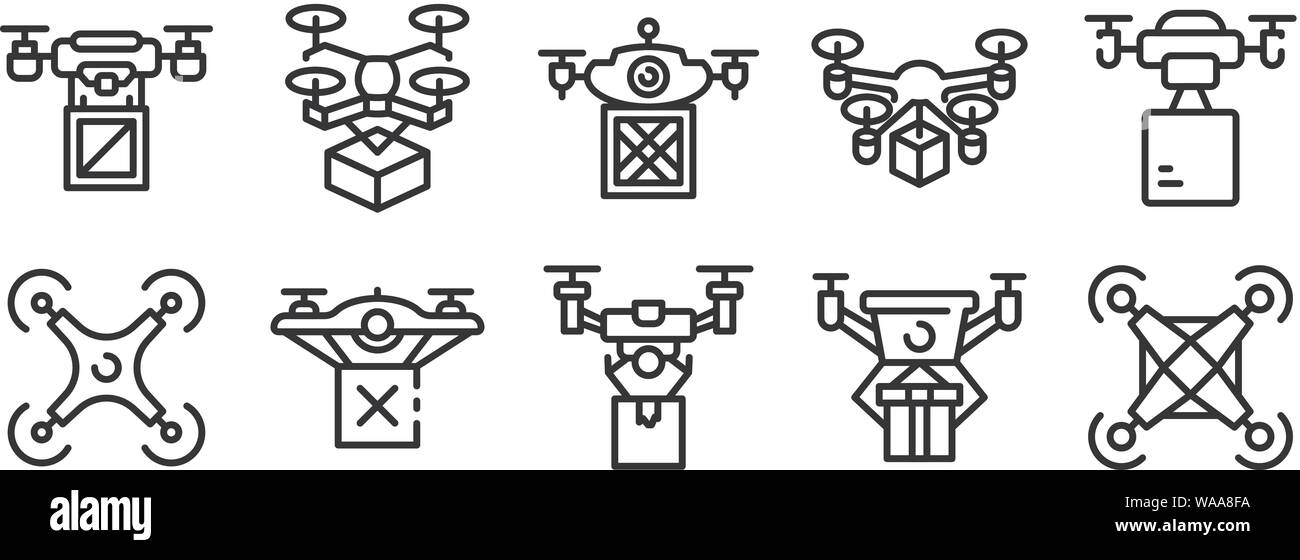 Drone delivery service icons set, outline style Stock Vector Image ...