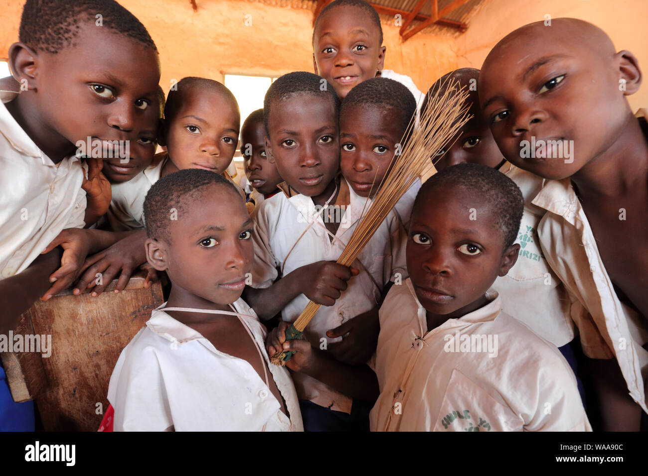 Students in primary school in Kigoma, Tanzania. Tanzania has still an alarming drop-out rate of students in primary school Stock Photo