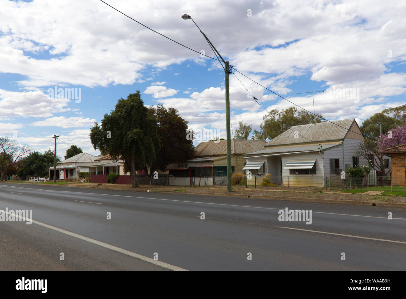 Historic streetscape of weatherboard workers cottages in Coonamble New