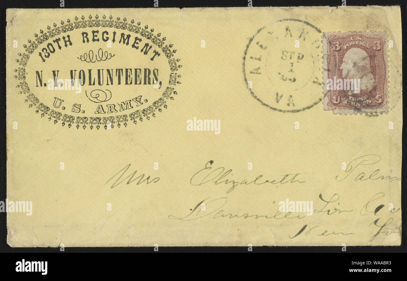 Civil War envelope for N.Y. Volunteers, 130th Regiment, U.S. Army Stock Photo