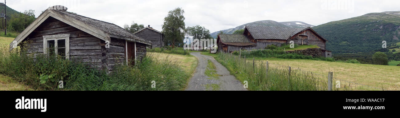 Panorama with wooden houses in Norway Stock Photo