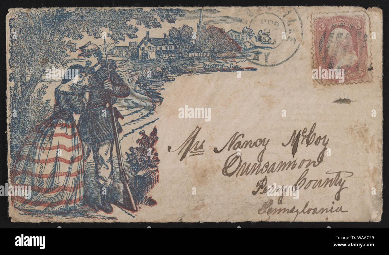 Civil War envelope showing a weeping woman being comforted by a soldier] / Waters-Son Stock Photo