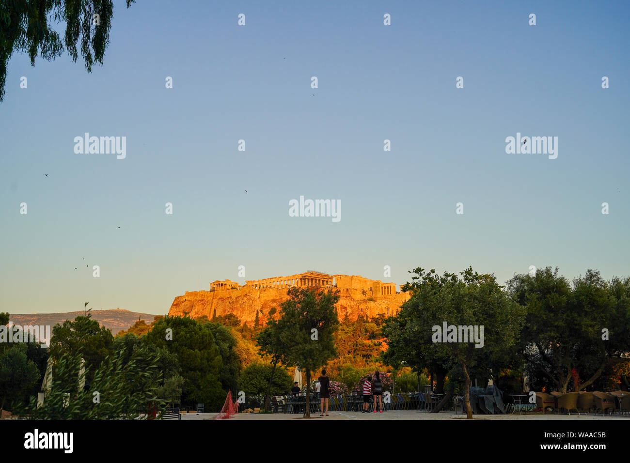 Greece, Athens, Acropolis hill as seen at sunset Stock Photo