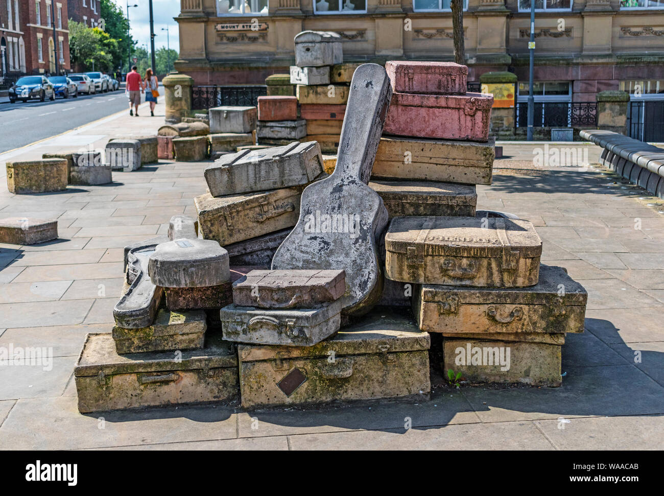 Liverpool, england, britain, uk, A case history, sculpture by John King, which draws on the history of the area, its people and institutions. Stock Photo