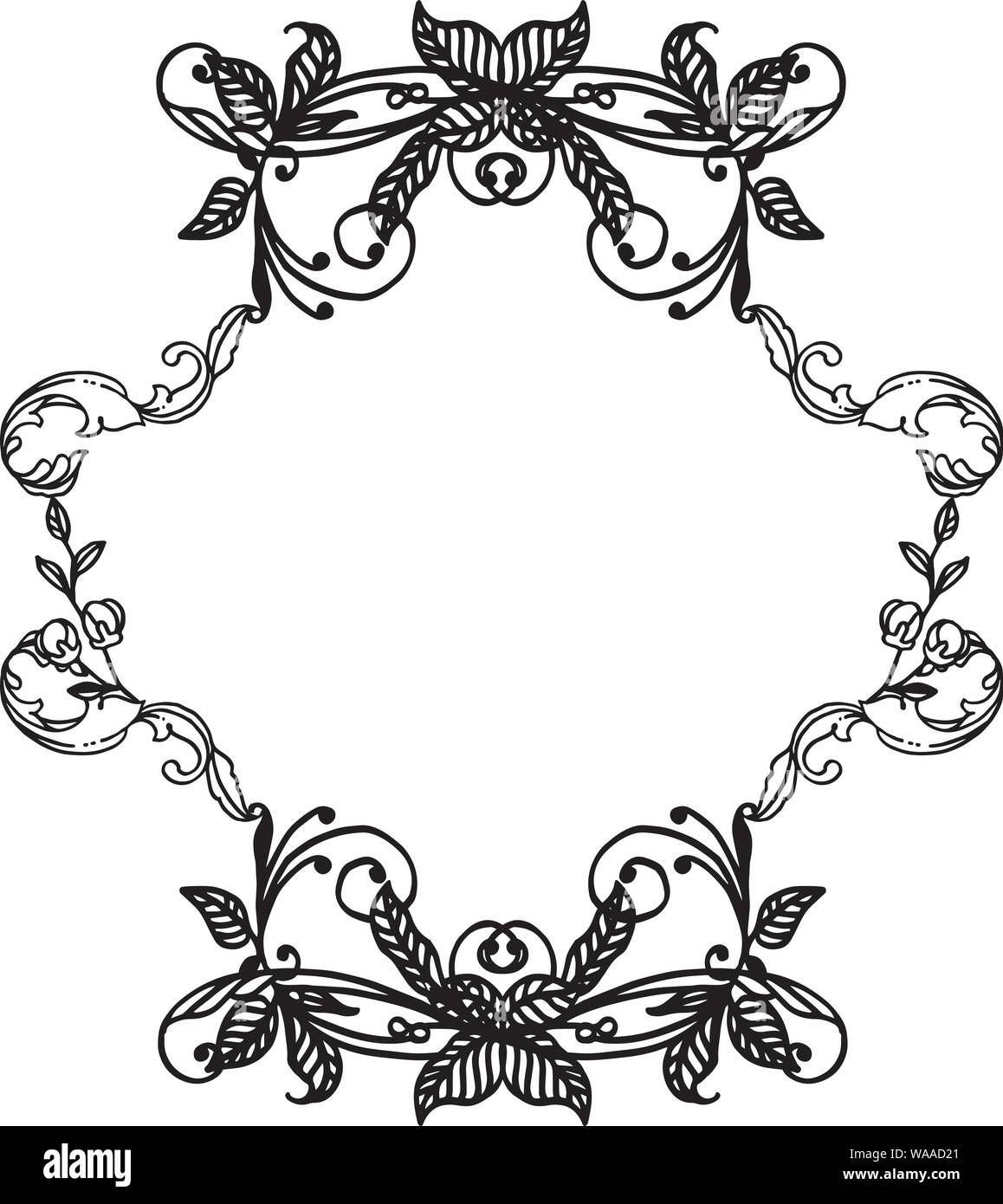 Vintage floral frame in colors black and white, for various design of greeting card. Vector