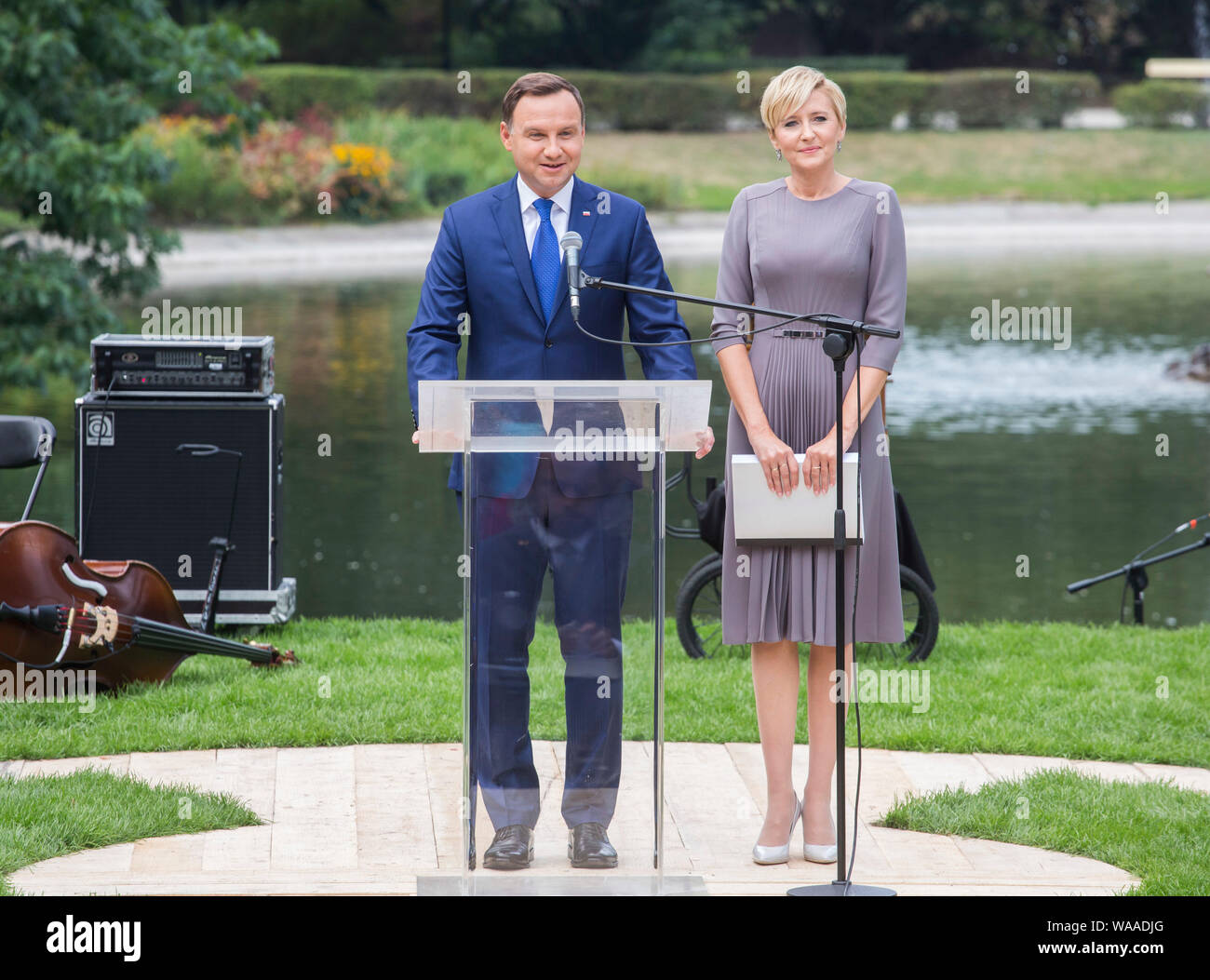 September 5th,2015. Presidential Couple during National Reading event in Saxon Garden, Warsaw, Poland. In the picture: President Andrzej Duda with the First Lady Agata Kornhauser Duda Stock Photo