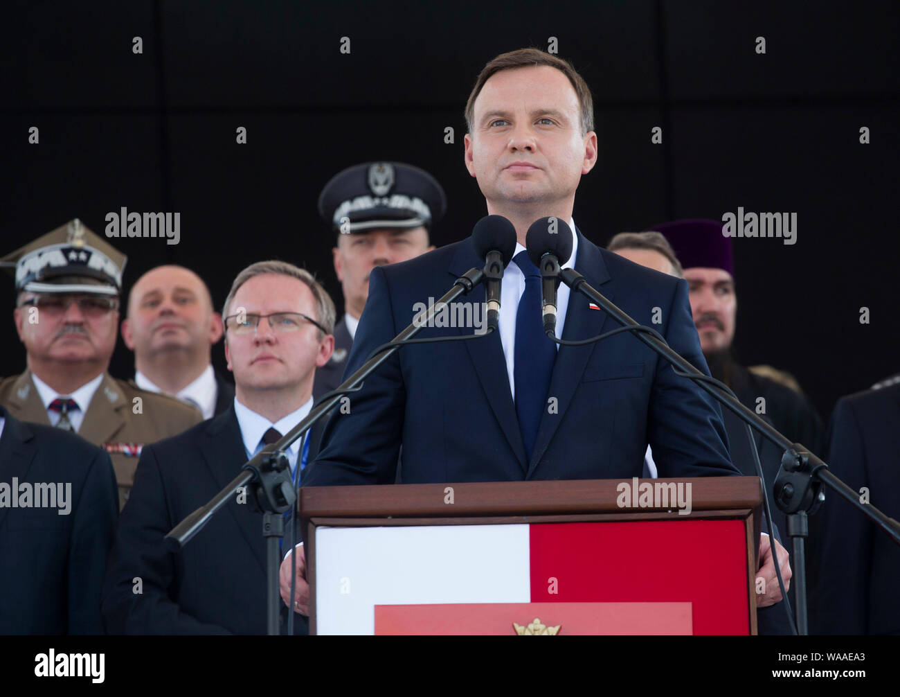 Aug. 6, 2015 Warsaw, presidential inauguration in Poland: Andrzej Duda sworn in as new Polish president. Ceremony at the Marshal Jozef Pilsudski Square - Andrzej Duda took over supreme command over Polish Armed Forces. Stock Photo