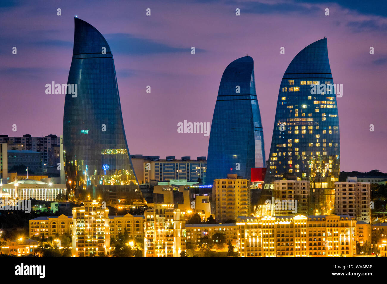 Flame Towers At Sunset Baku Azerbaijan Stock Photo Alamy