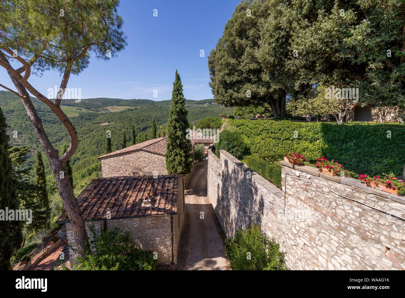 Beautiful aerial view of a typical Tuscan village of Chianti, with