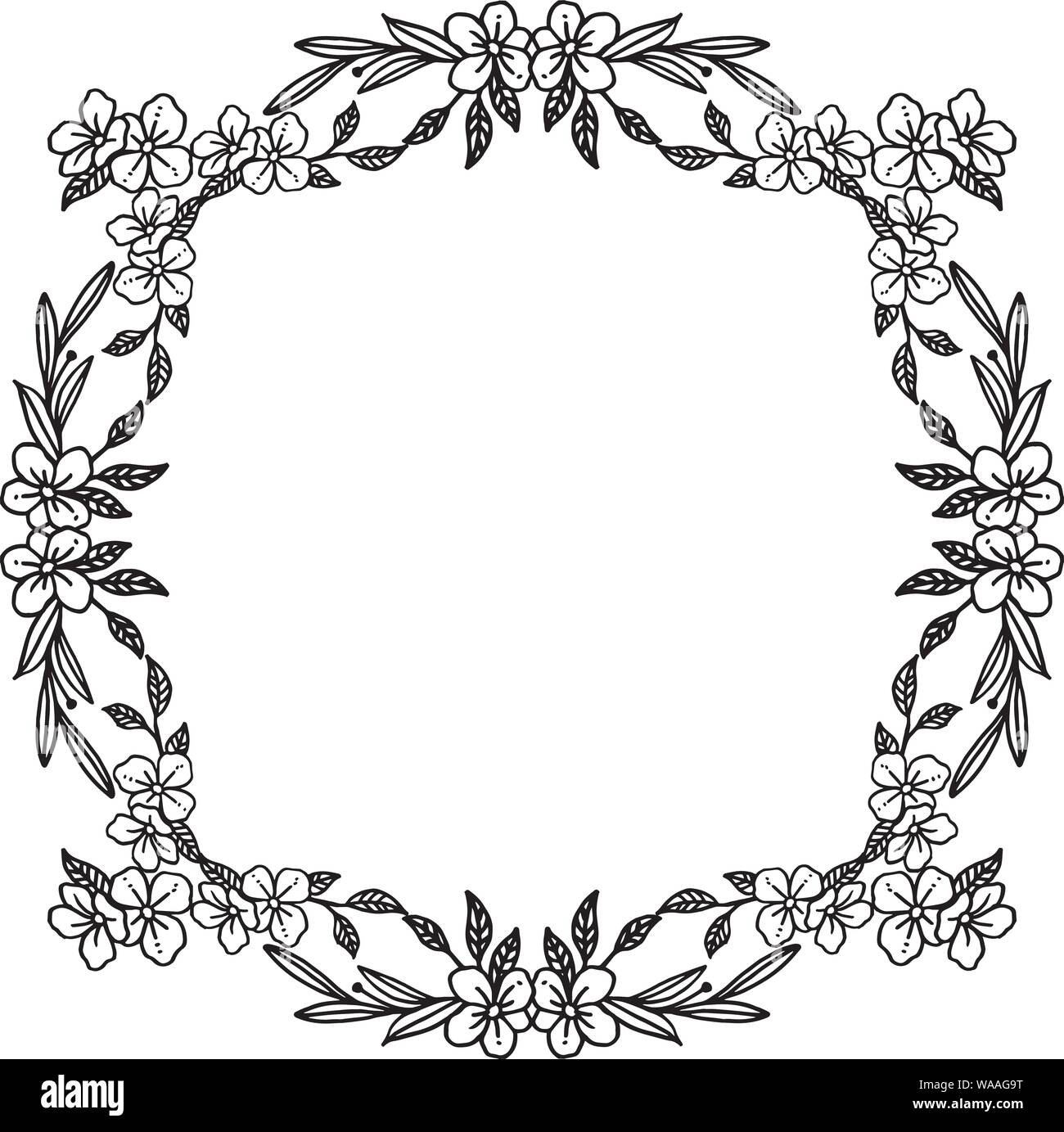 Black Line Art Elegant Frame With Ornate Leaf Flower Vector Illustration Stock Vector Image Art Alamy