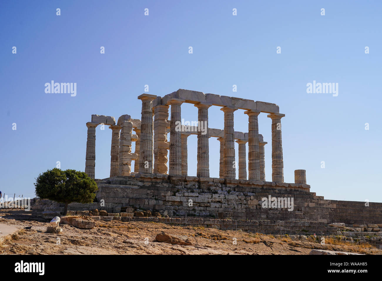 Ruins of temple of Poseidon at Cape Sounion, Attica Peninsula, Greece Stock Photo