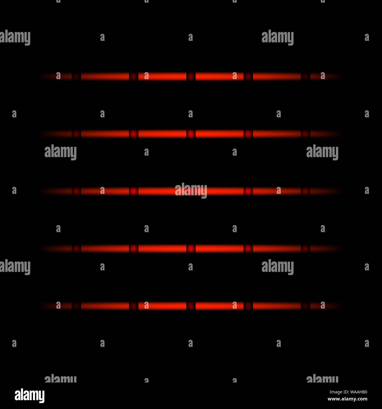 3d red fading neon light elements, horizontal lines and dots on black background. Futuristic