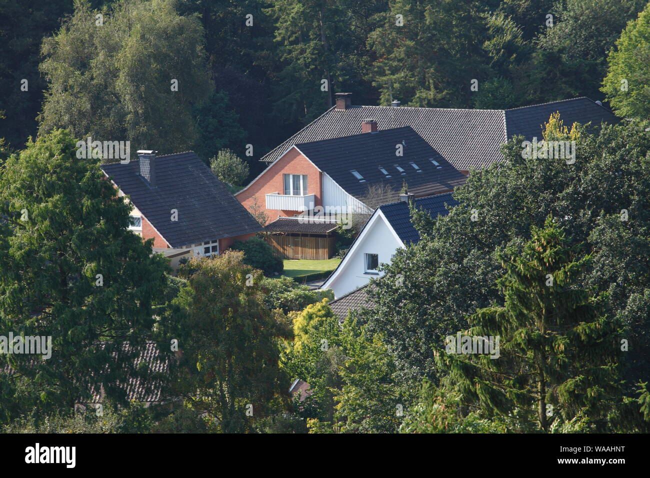 Residential houses from above, Varel, Lower Saxony, Germany, Europe
