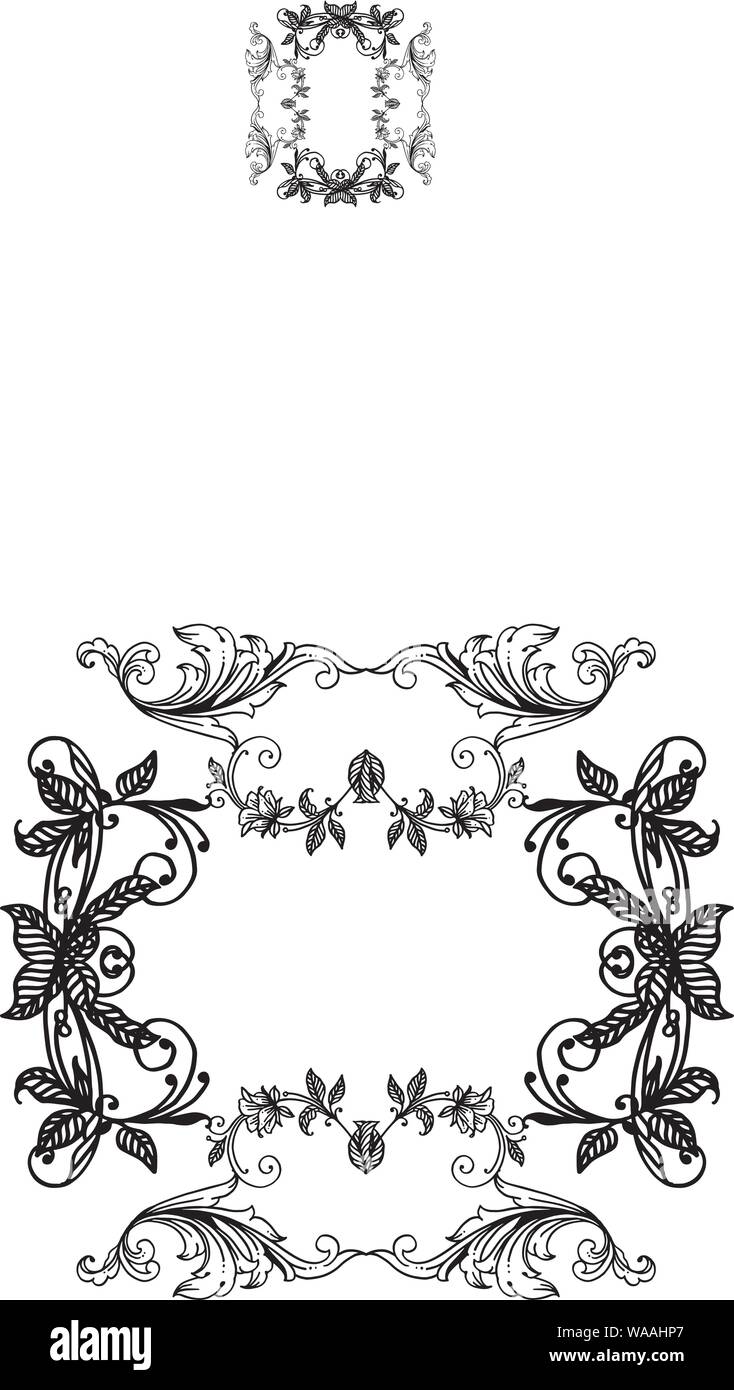 Vintage floral frame in colors black and white, for various design of greeting card. Vector