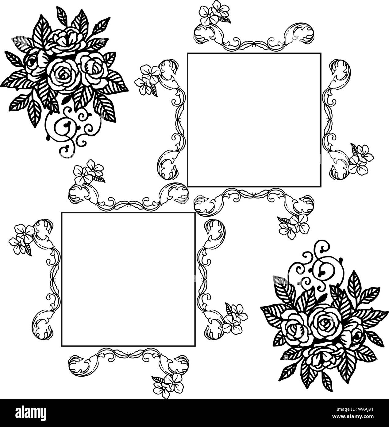 Flowe Frame Style Cute leaves flower frame, style unique and elegant. Vector illustration ...