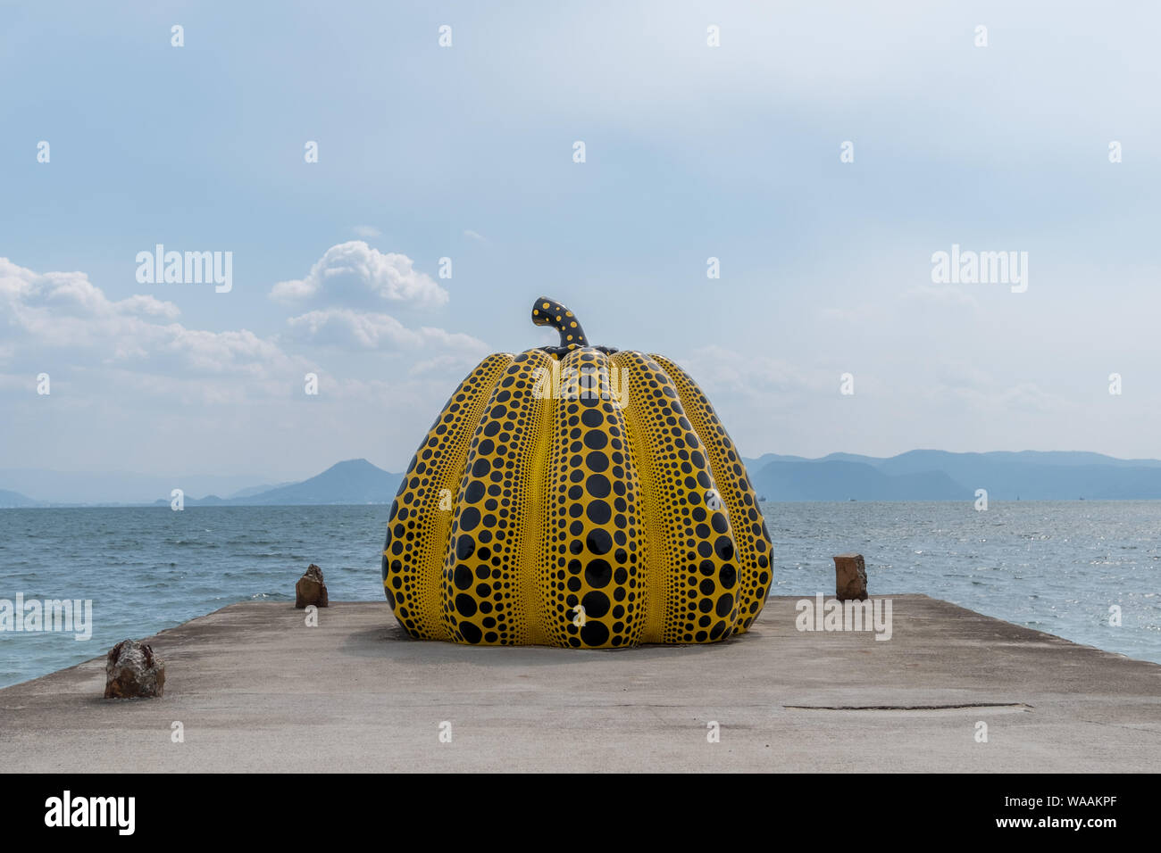 Yellow pumpkin by Yayoi Kusama on Naoshima, Japan Stock Photo