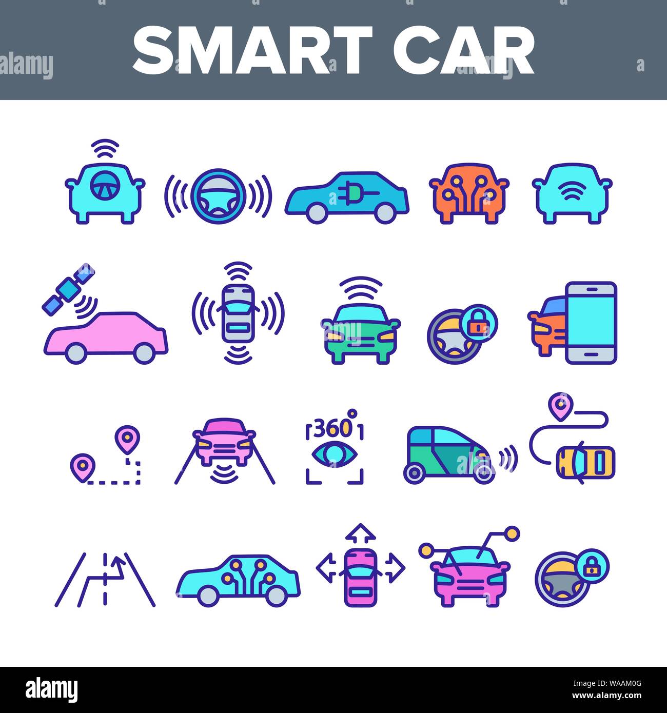Color Smart Car Elements Icons Set Vector Stock Vector Image & Art - Alamy
