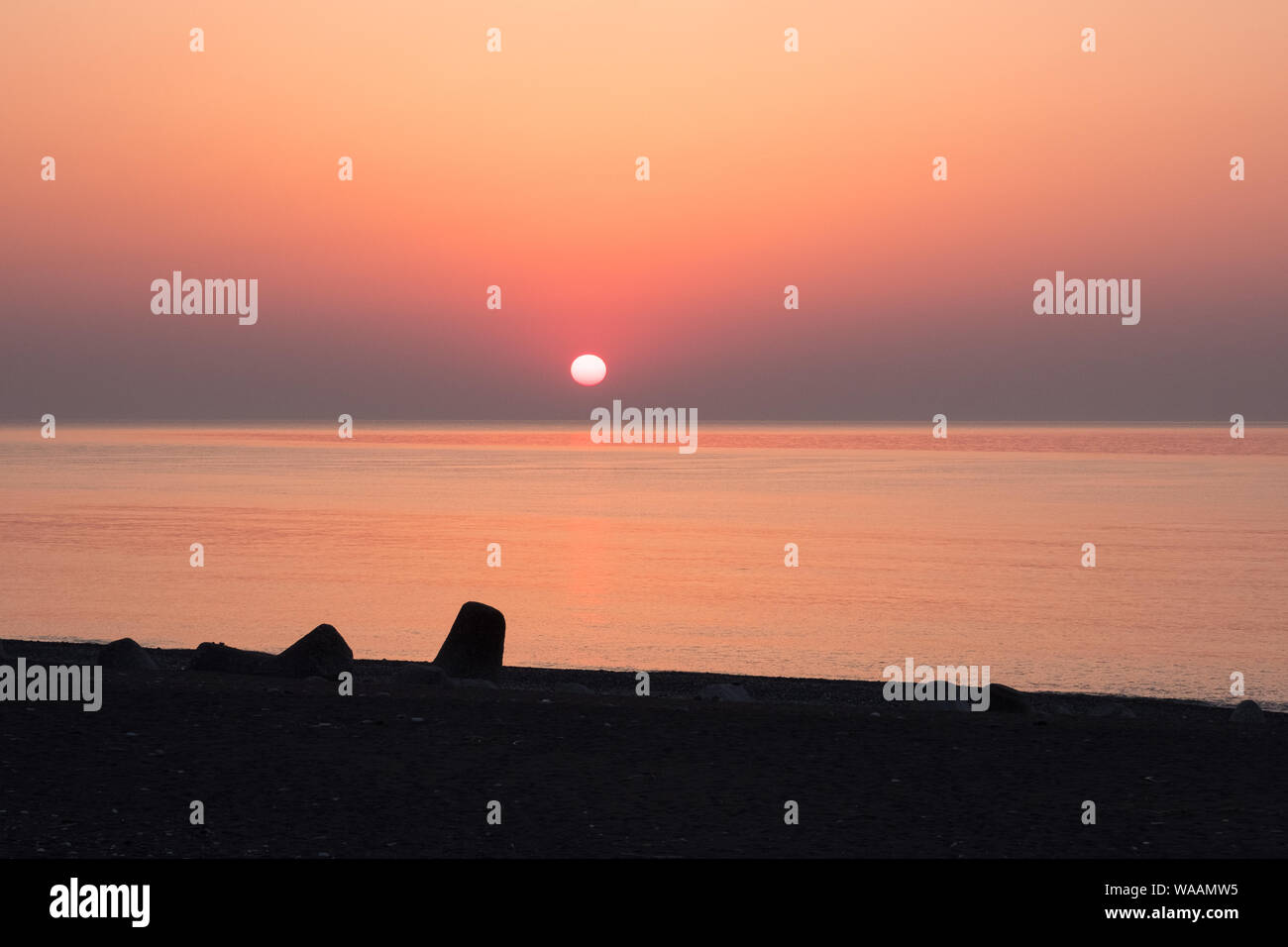 Sunset on the beach in Japan Stock Photo