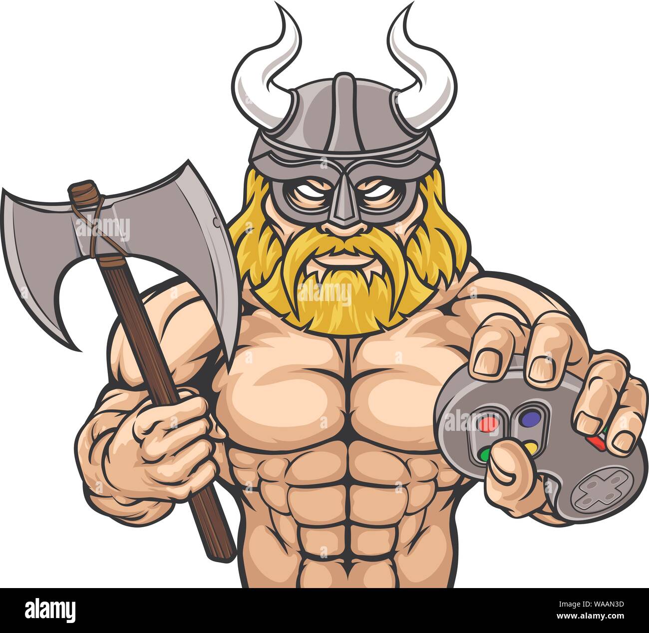 Viking Gamer Gladiator Warrior Controller Mascot Stock Vector
