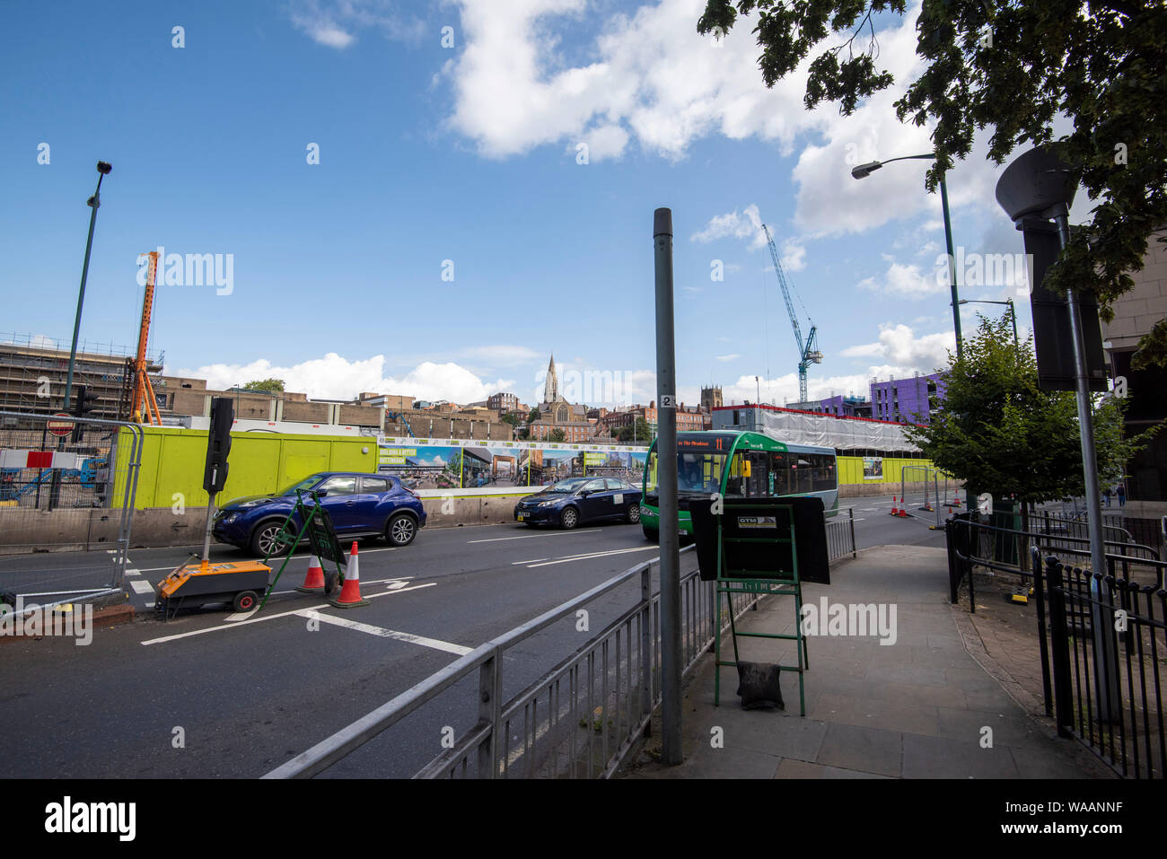 Road closure for construction work on Canal Street in Nottingham City Centre, Nottinghamshire England UK Stock Photo