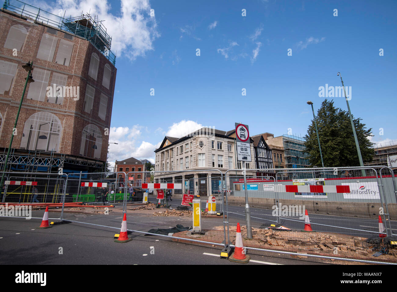 Road closure for construction work on Canal Street in Nottingham City Centre, Nottinghamshire England UK Stock Photo