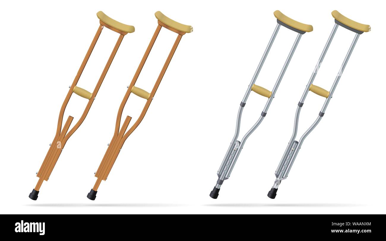 Crutches. Medical realistic objects. Treatment and rehabilitation of